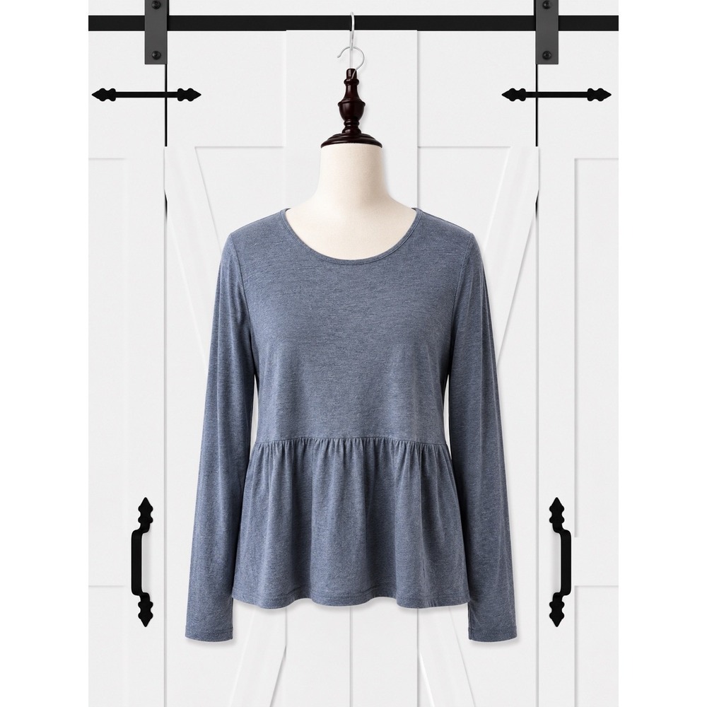 Madewell 100% Linen Peplum Top Womens Size XS Blue Gray Long Sleeve